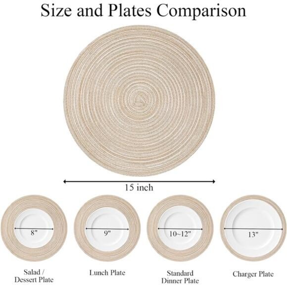 Round Braided Placemats Set of 4 Round Table Mats for Dining Tables 15 inch - Picture 5 of 7